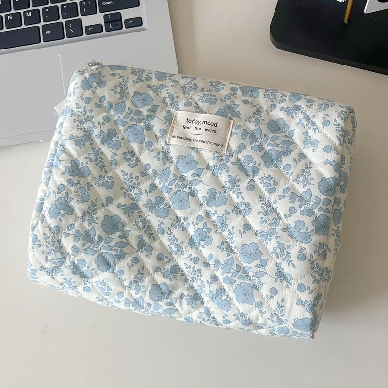 honitty Makeup Pouch,Quilted Cosmetic Bags,Large Floral Make Up Organizer for Women - Image 5